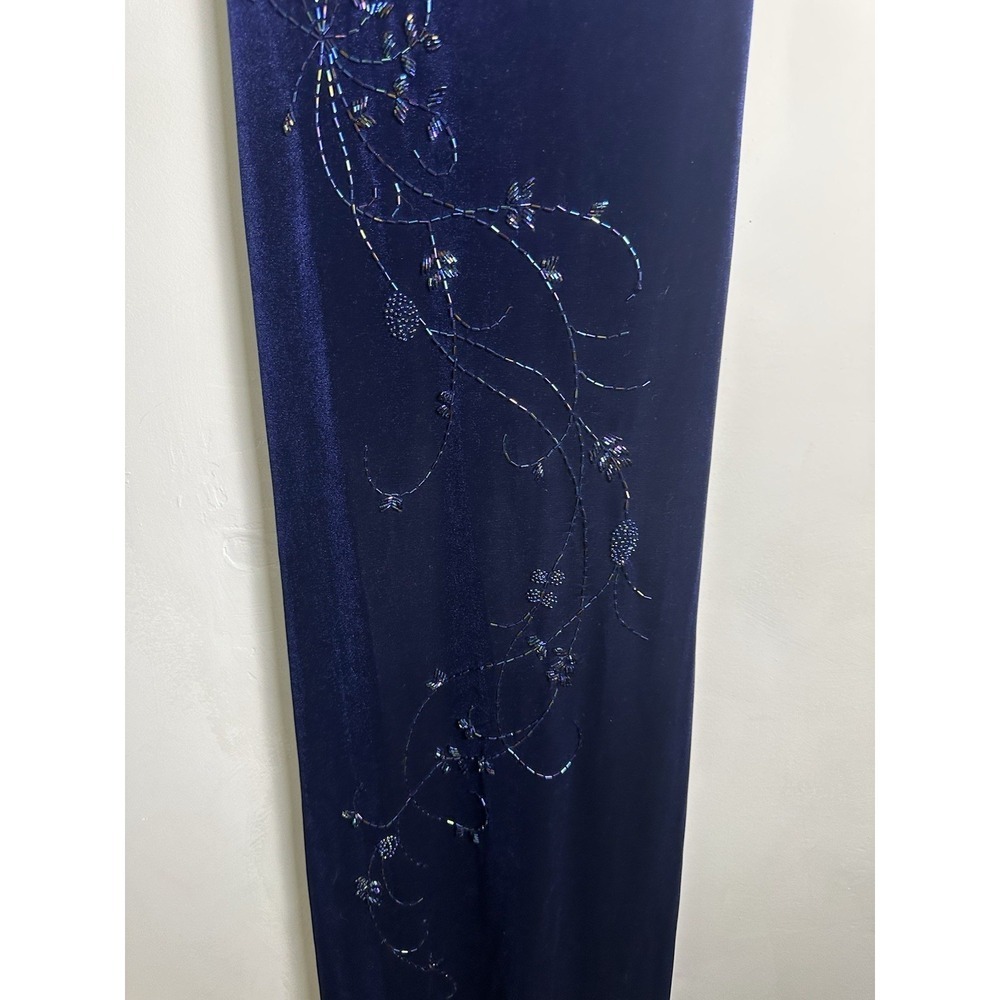 NWT Ronni Nicole Vtg Beaded Velvet Navy Blue Maxi Dress Sz 12 - Picture 3 of 8